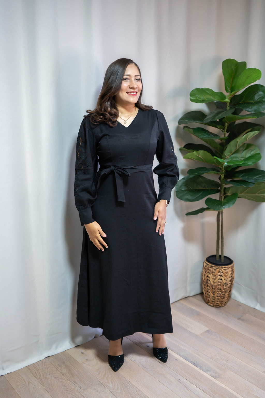 ELOISE LINEN DRESS BLACK