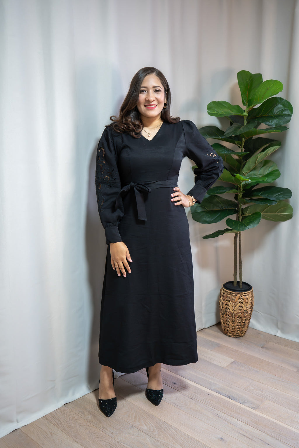 ELOISE LINEN DRESS BLACK